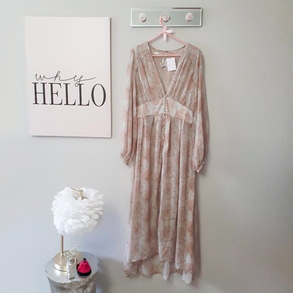 Free People long sleeve floral print semi-sheer longline duster - Picture 15 of 16